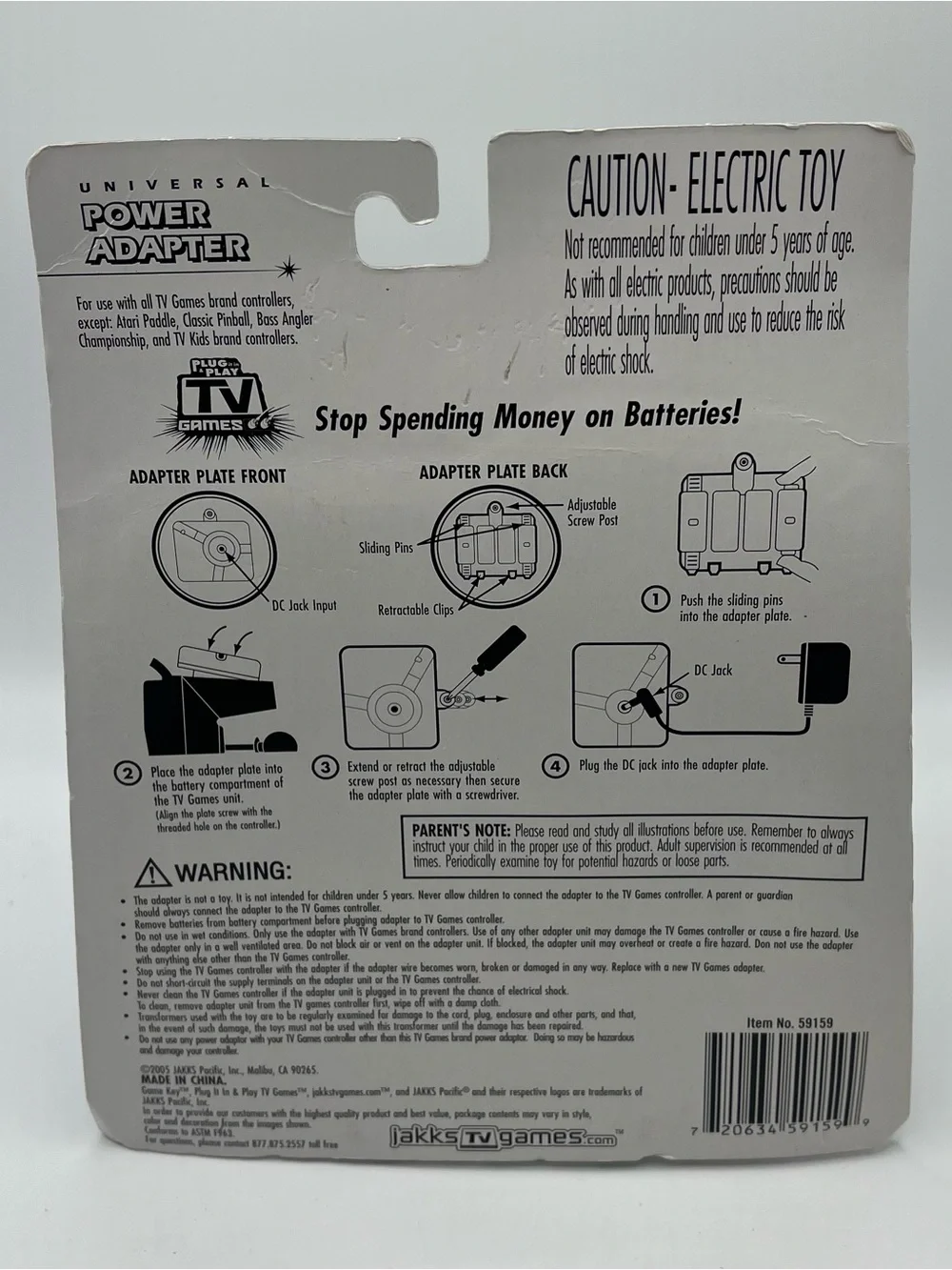 Jakks Pacific Plug It In & Play TV Game Universal Power Adapter 6V DC 120 AC NIB